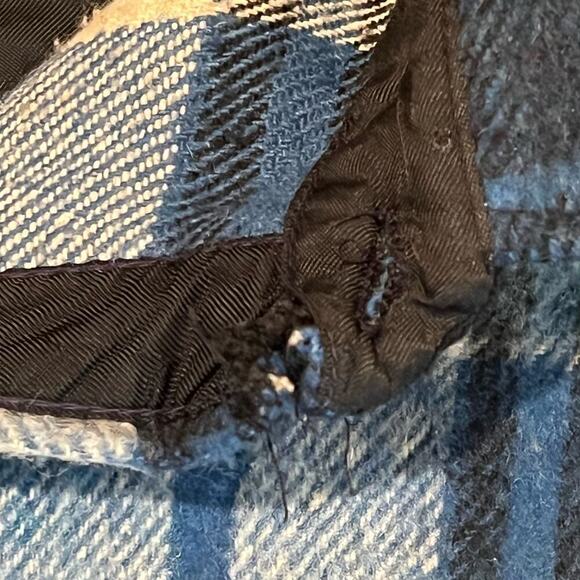 Vintage 70s Kings Road Loop Collar Wool Flannel Shirt Blue Plaid Sears Sz Large - Picture 8 of 8